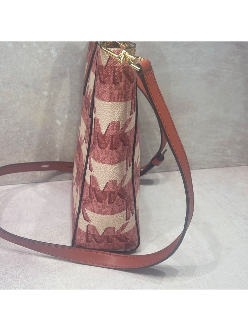 Michael Kors Sinclair Logo Shopper Tote & Matching Wallet Cinnamon Pink Cream - Picture 5 of 11